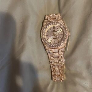 Rose Gold Crystal-Embellished Women's Bracelet Watch
